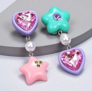 New Cute Love Heart Drop Earrings  Acrylic Resin Pearls Star Shaped Dangle